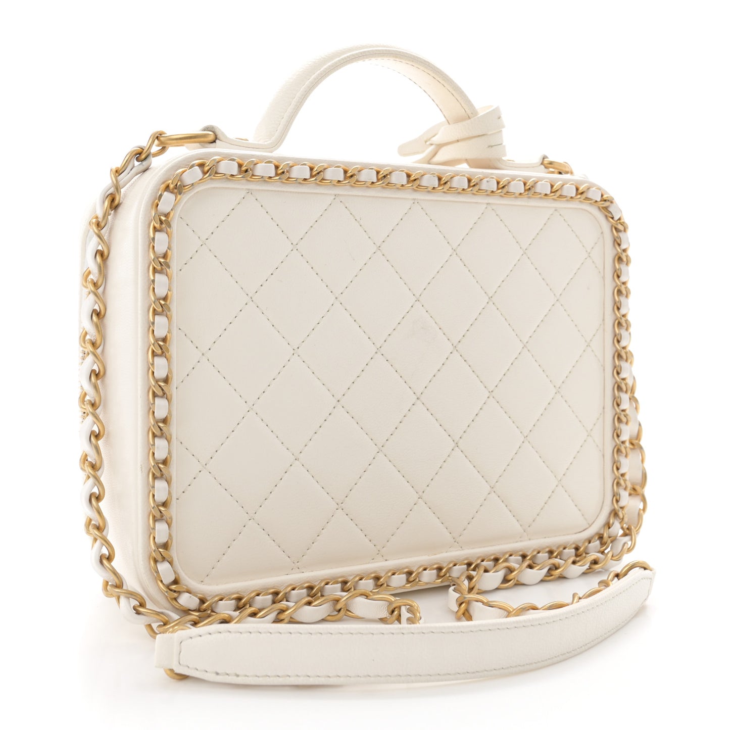 Goatskin Quilted Medium CC Filigree Vanity Case White