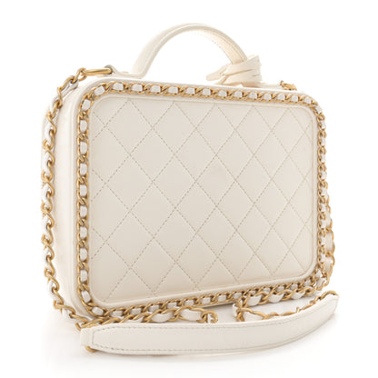 Chanel Goatskin Quilted Medium CC Filigree Vanity Case White 3 of 15