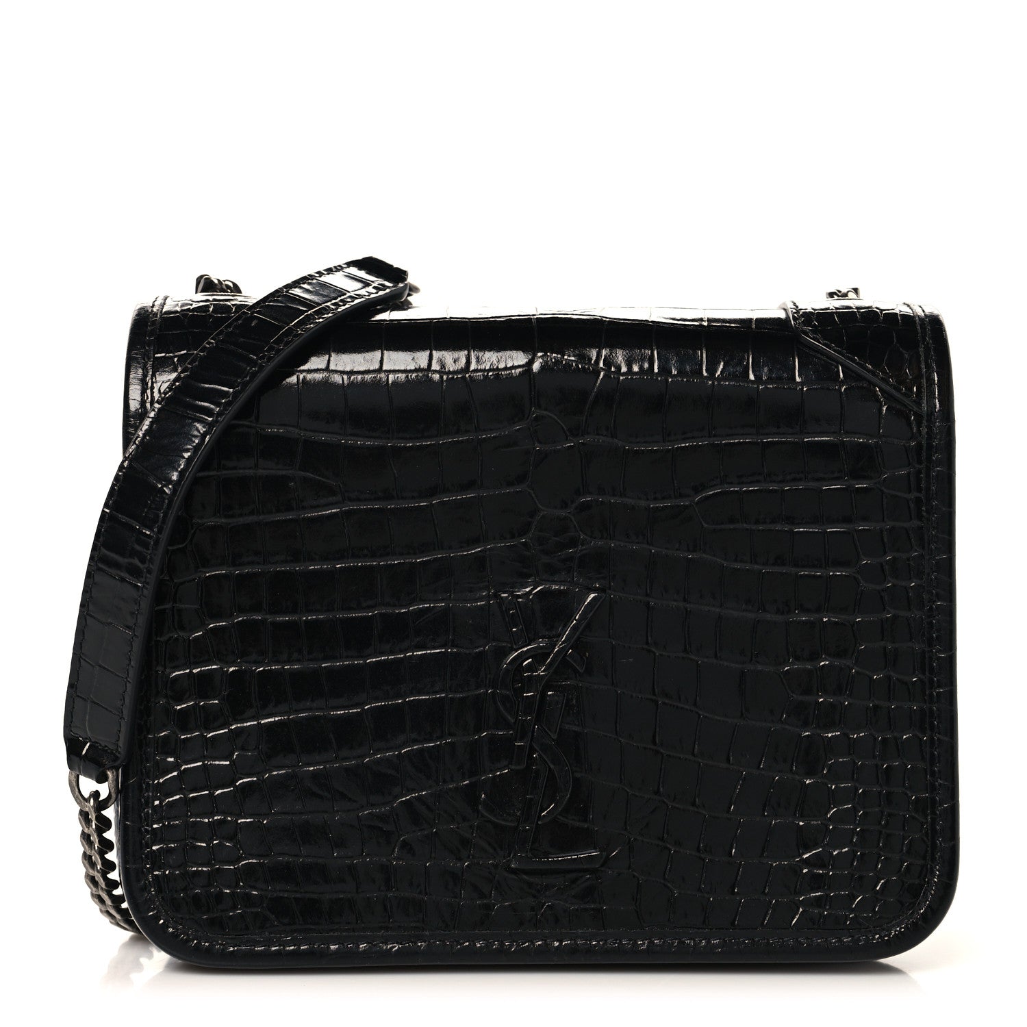 Saint Laurent Crocodile Embossed Lambskin Matelasse Monogram Niki Chain Wallet Black 1 of 11