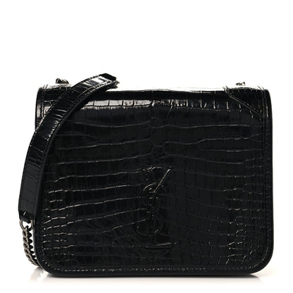 Saint Laurent Crocodile Embossed Lambskin Matelasse Monogram Niki Chain Wallet Black 1 of 11