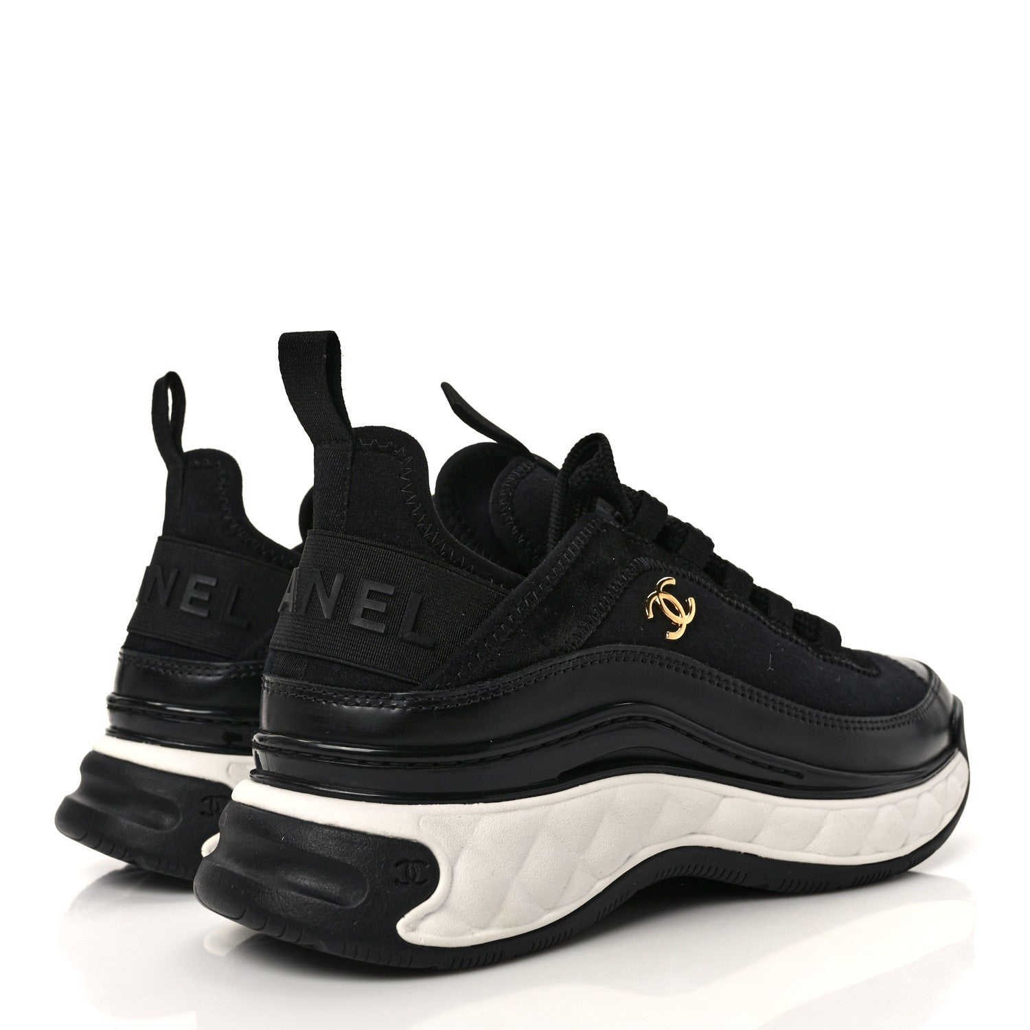 Chanel Velvet Calfskin Mixed Fibers CC Sneakers 36 Black 4 of 9