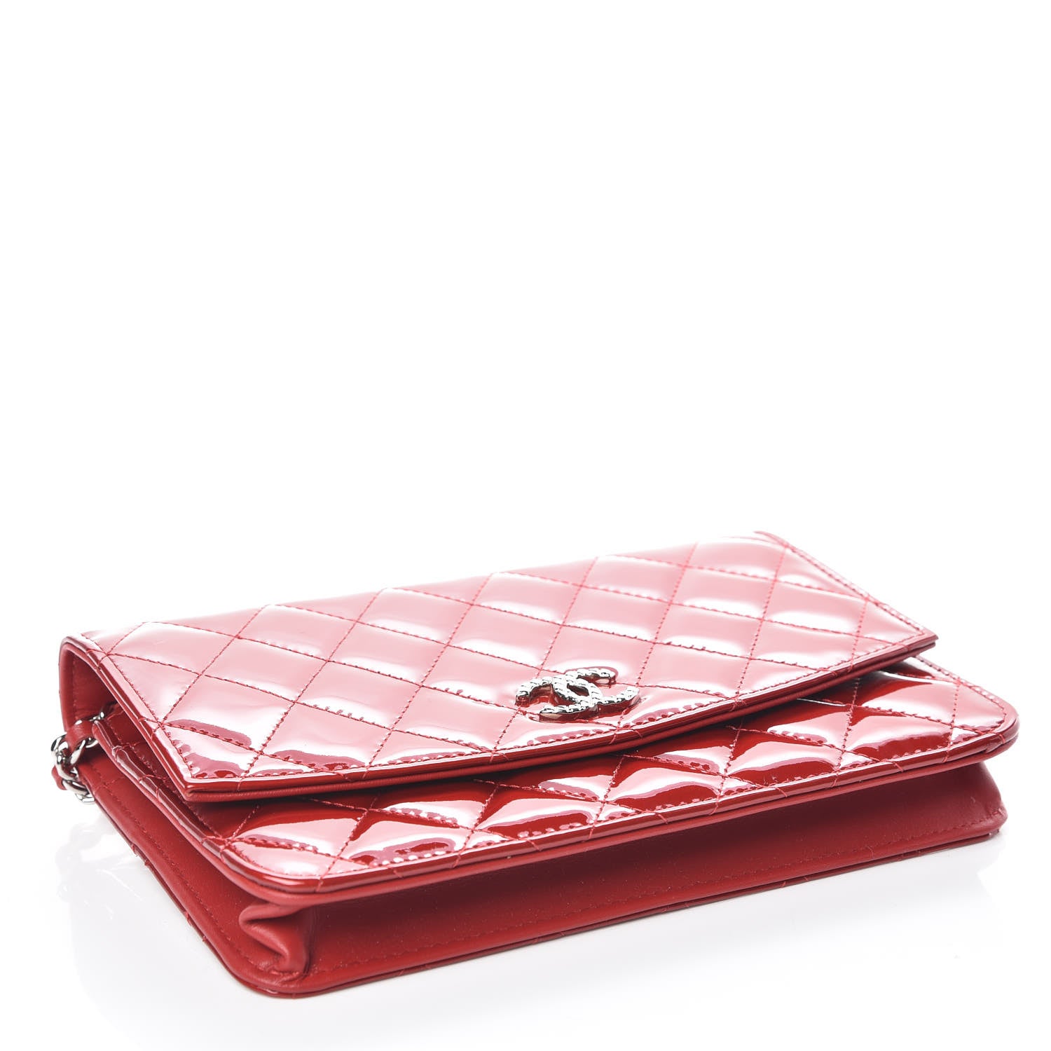 Chanel Patent Quilted Brilliant Wallet On Chain WOC Red 4 of 11