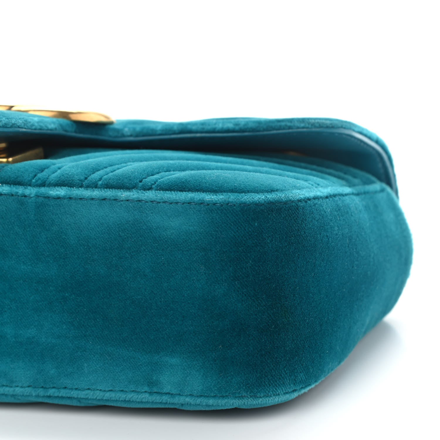 Gucci Velvet Matelasse Mini GG Marmont Shoulder Bag Pavone Cyan 9 of 11
