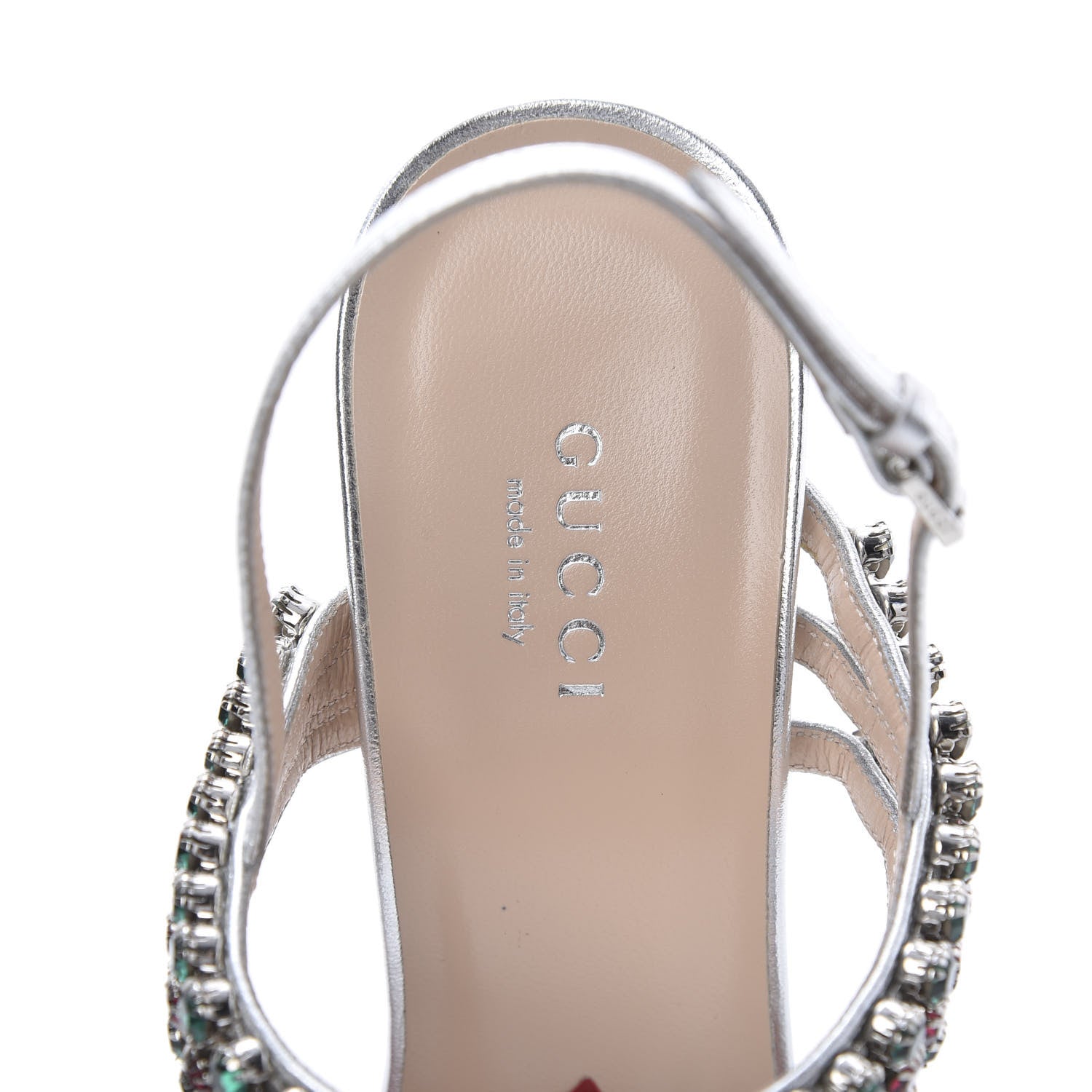Gucci Nappa Silk Crystal Bertie High Heel Sandals 37 Argento 6 of 8