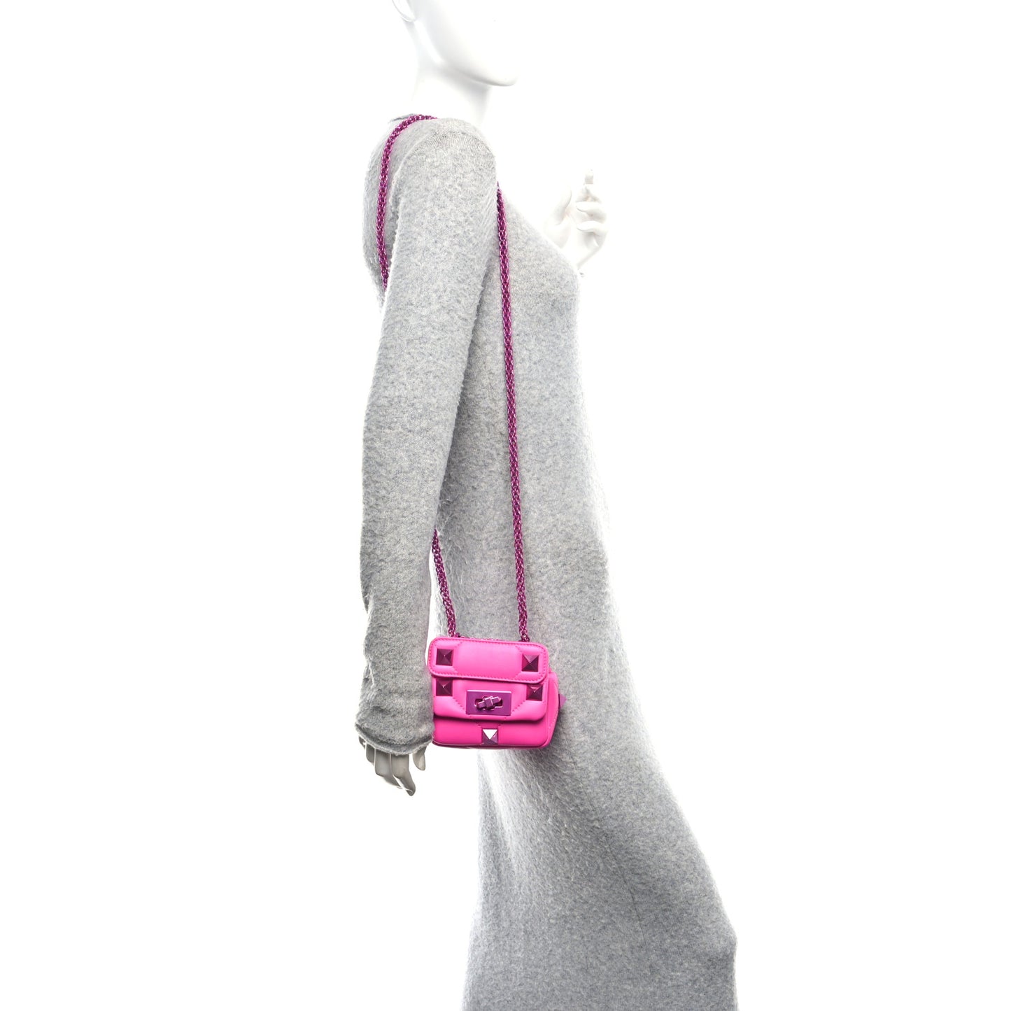 Nappa Lacquer Monochrome Mini Roman Stud Shoulder Bag Pink PP