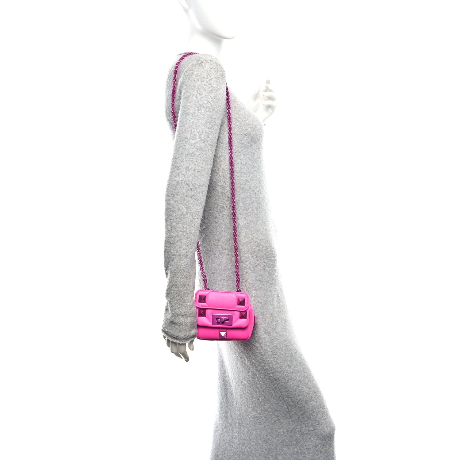 Valentino Garavani Nappa Lacquer Monochrome Mini Roman Stud Shoulder Bag Pink PP 2 of 10
