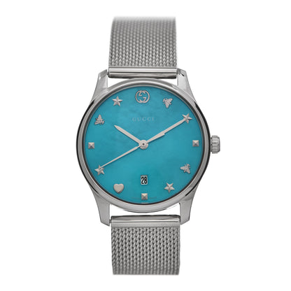 Gucci Stainless Steel Turquoise Mother of Pearl 29mm G-Timeless Charm Quartz Watch 1 of 5