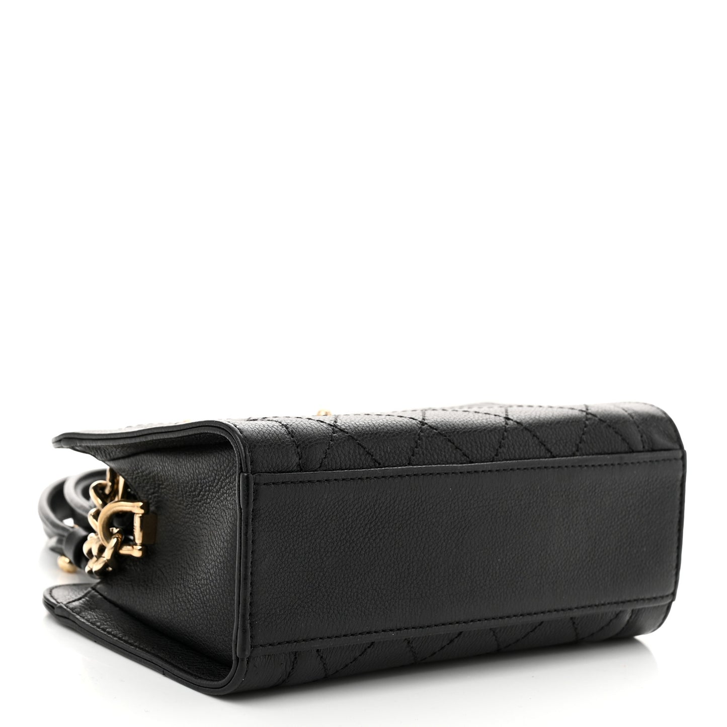 Grained Calfskin Stitched Mini Label Click Shopper Black