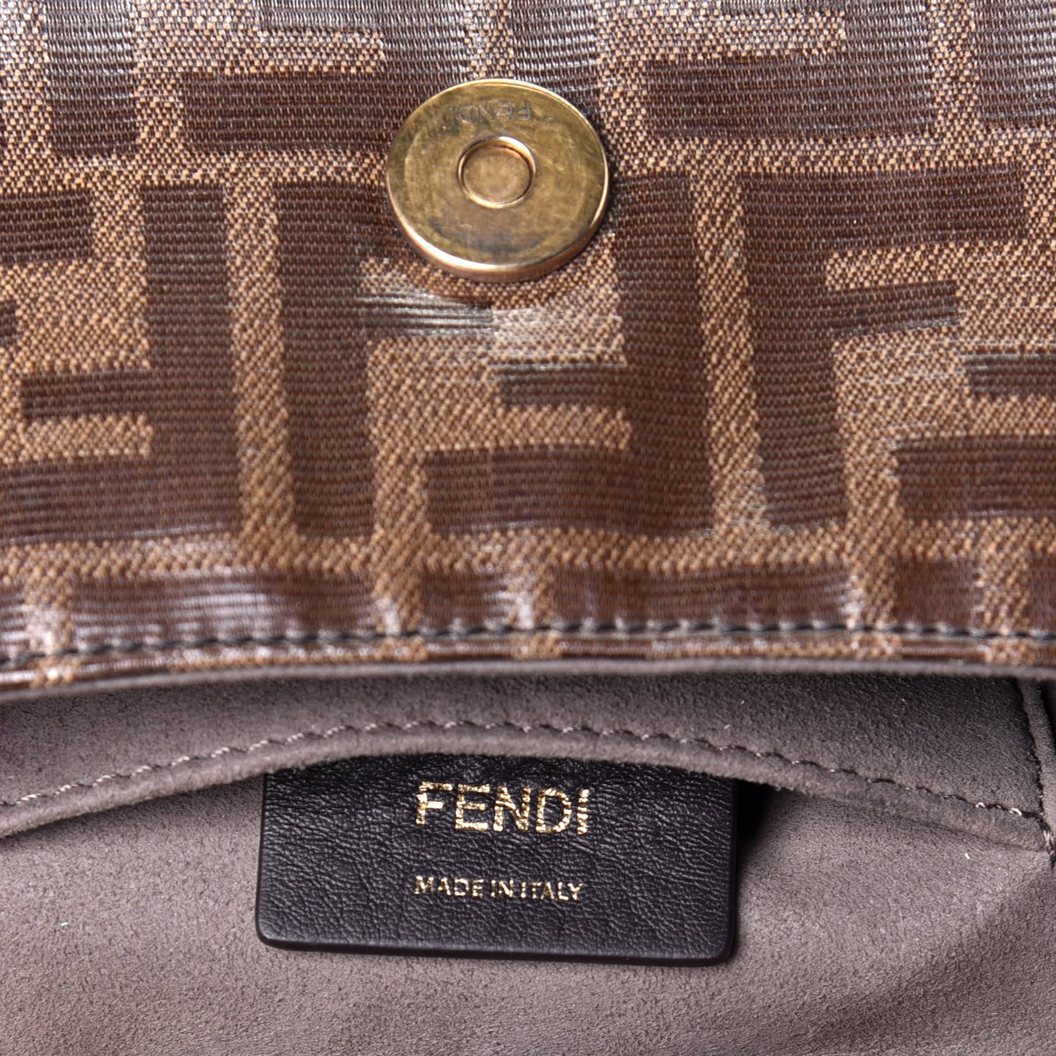 Fendi Glazed Fabric Vitello Century FF 1974 Stamp Patch Mini Double F Crossbody Bag Mogano Panna Black 6 of 9