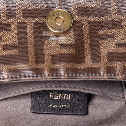 Fendi Glazed Fabric Vitello Century FF 1974 Stamp Patch Mini Double F Crossbody Bag Mogano Panna Black 6 of 9