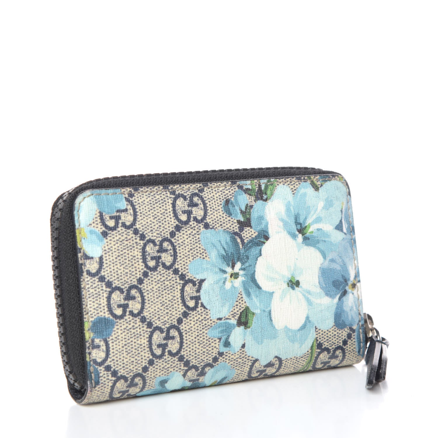 Gucci GG Supreme Monogram Blooms Zip Around Card Case Wallet Beige Blue Navy 3 of 10
