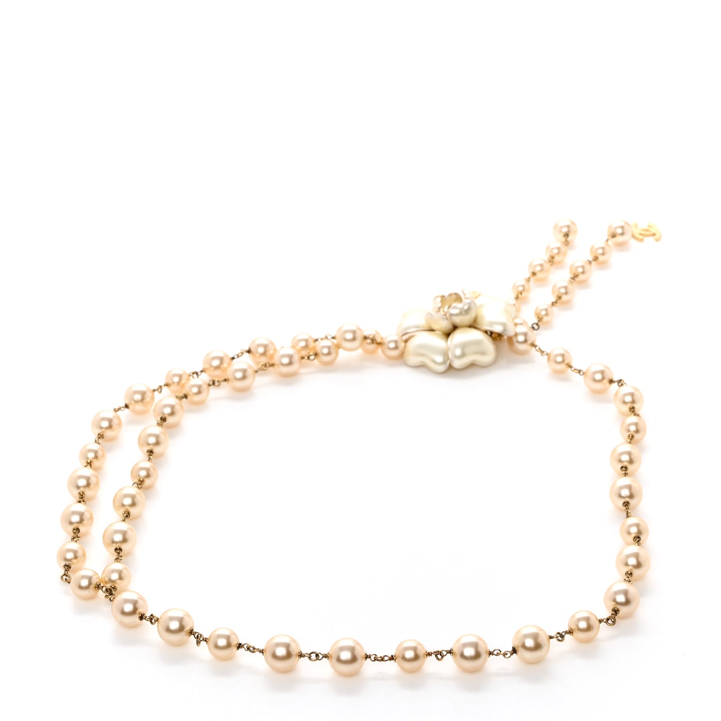 Pearl Beaded Camellia Chain Belt Gold White