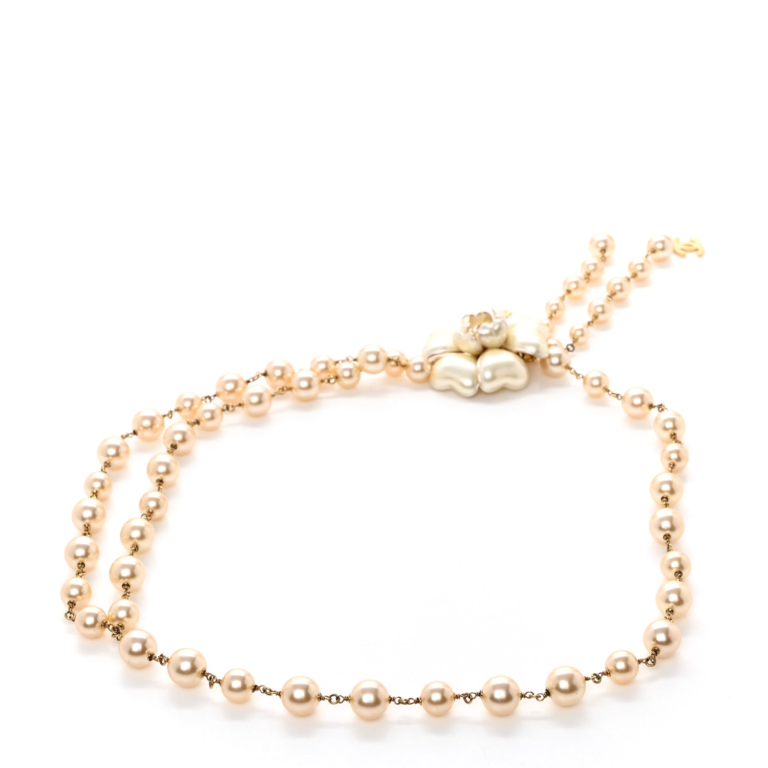 Chanel Pearl Beaded Camellia Chain Belt Gold White 3 of 6
