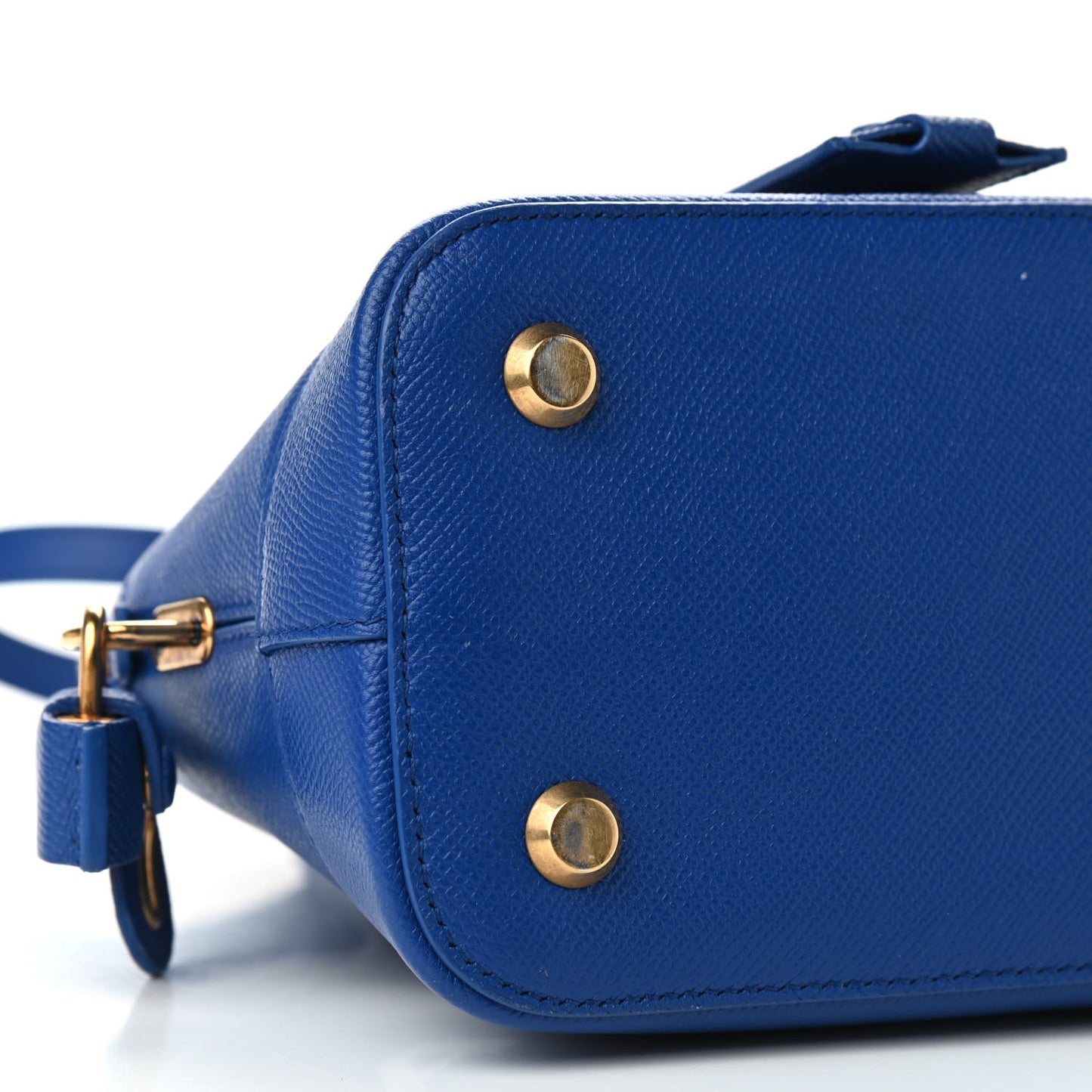 Signature Grained Calfskin Logo S Ville Top Handle Bag Bleu Roi White