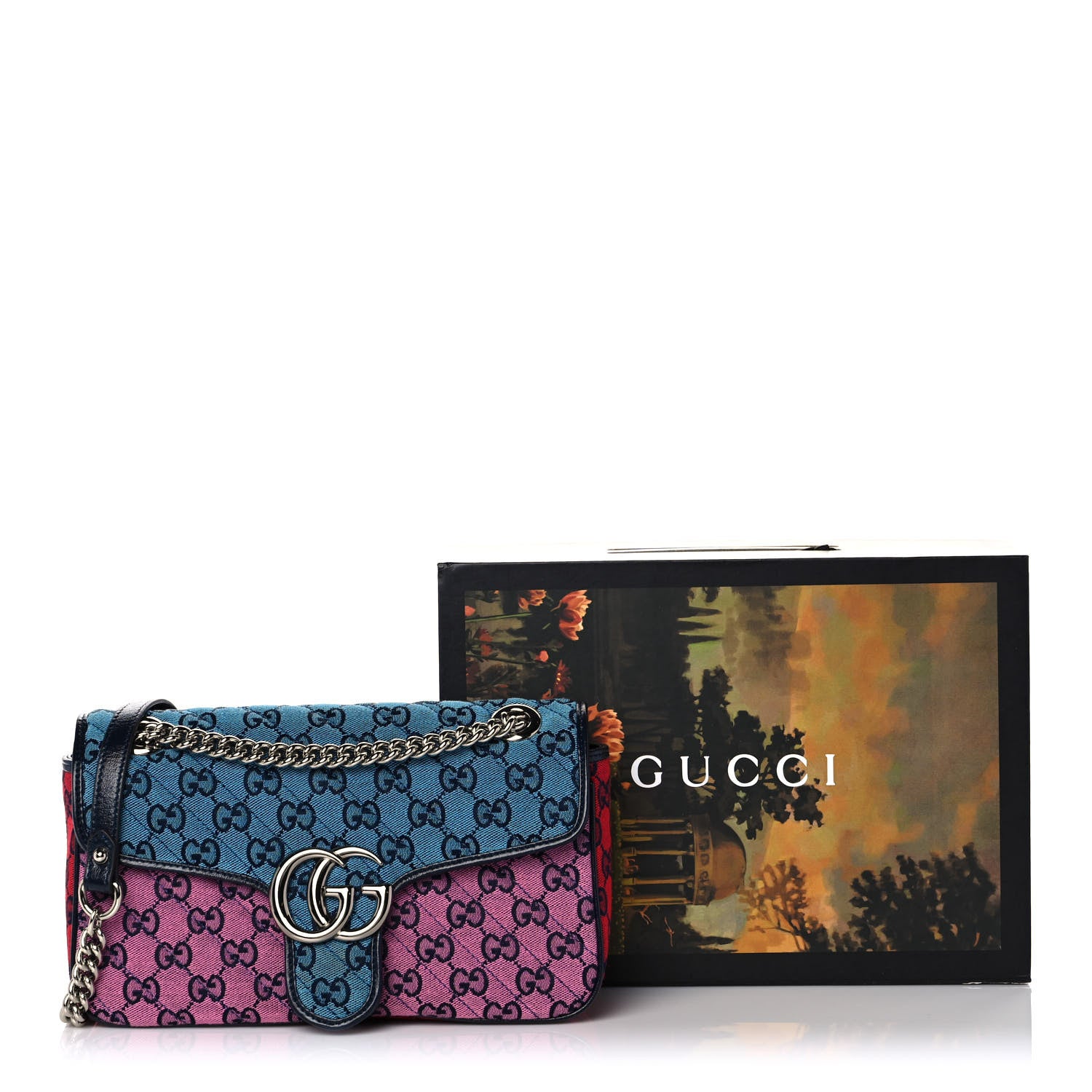 Gucci Monogram Multicolor Matelasse Diagonal Small GG Marmont Shoulder Bag Light Blue Pink Blue Green Red 14 of 14