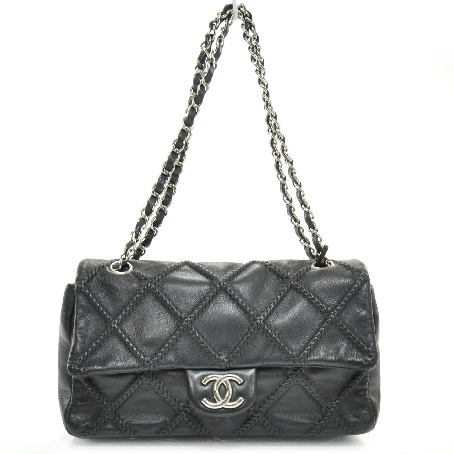 Leather Stitched Small Cells Flap Black