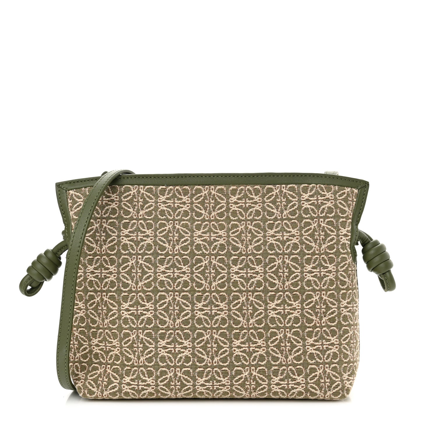 Jacquard Anagram Calfskin Mini Flamenco Knot Clutch Avocado Green