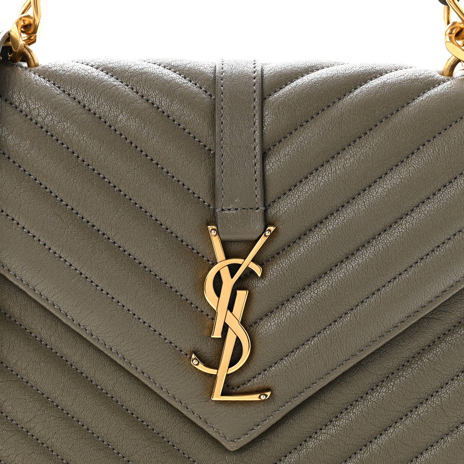 Saint Laurent Sheepskin Matelasse Chevron Monogram Medium College Bag Grey Kaki 8 of 10