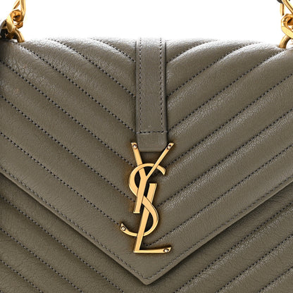 Saint Laurent Sheepskin Matelasse Chevron Monogram Medium College Bag Grey Kaki 8 of 10