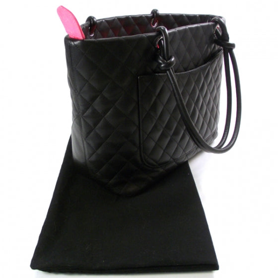 Calfskin Quilted Large Cambon Tote Black White