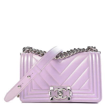 Chanel Metallic Lambskin Chevron Quilted Small Boy Flap Purple 1 of 11