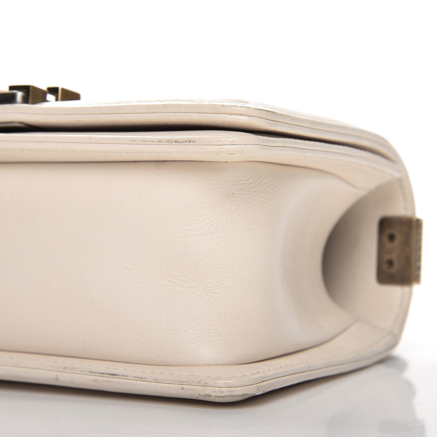 Calfskin Double Stitch Small Boy Flap White