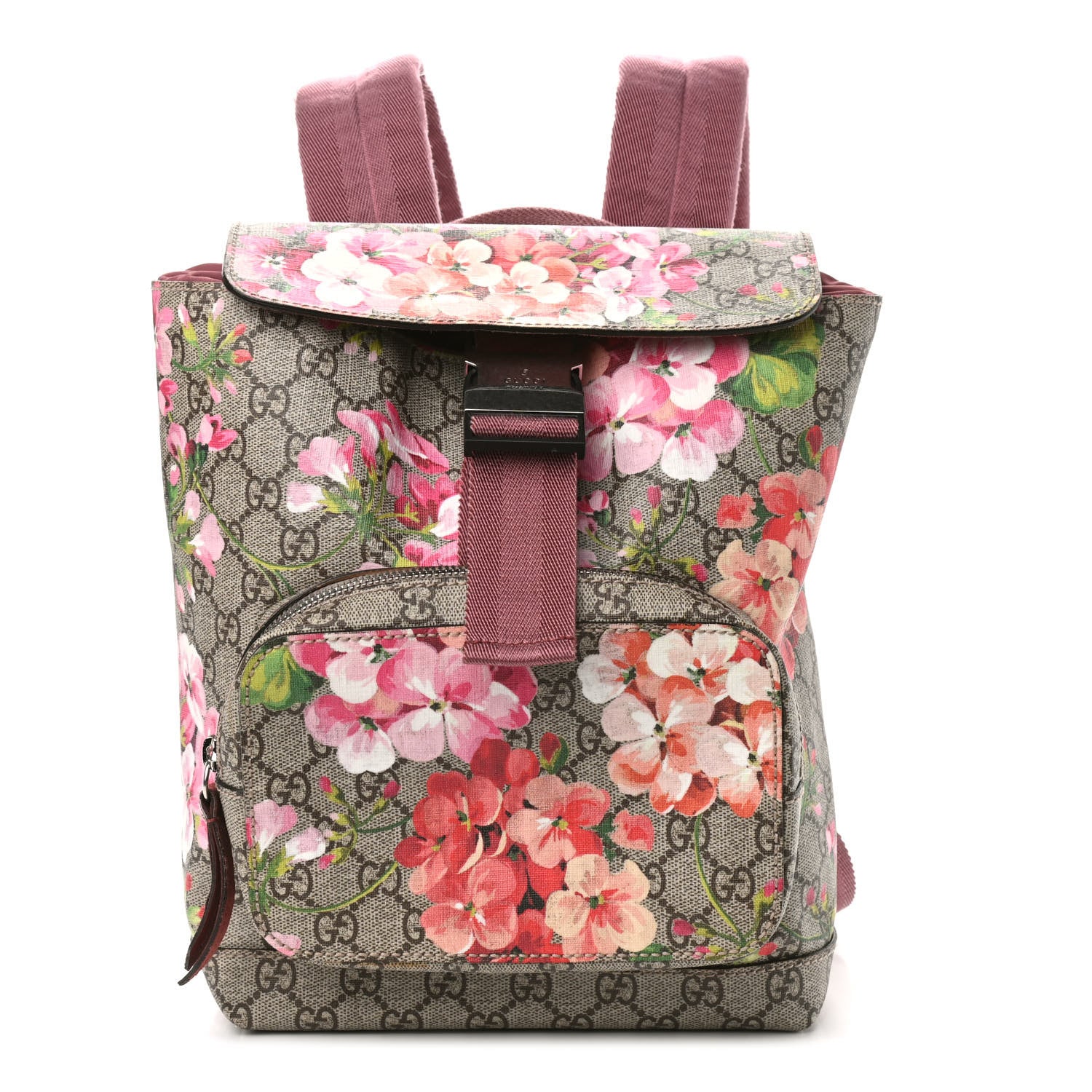 Gucci GG Supreme Monogram Blooms Small Single Buckle Backpack Beige Multicolor Dry Rose 1 of 9