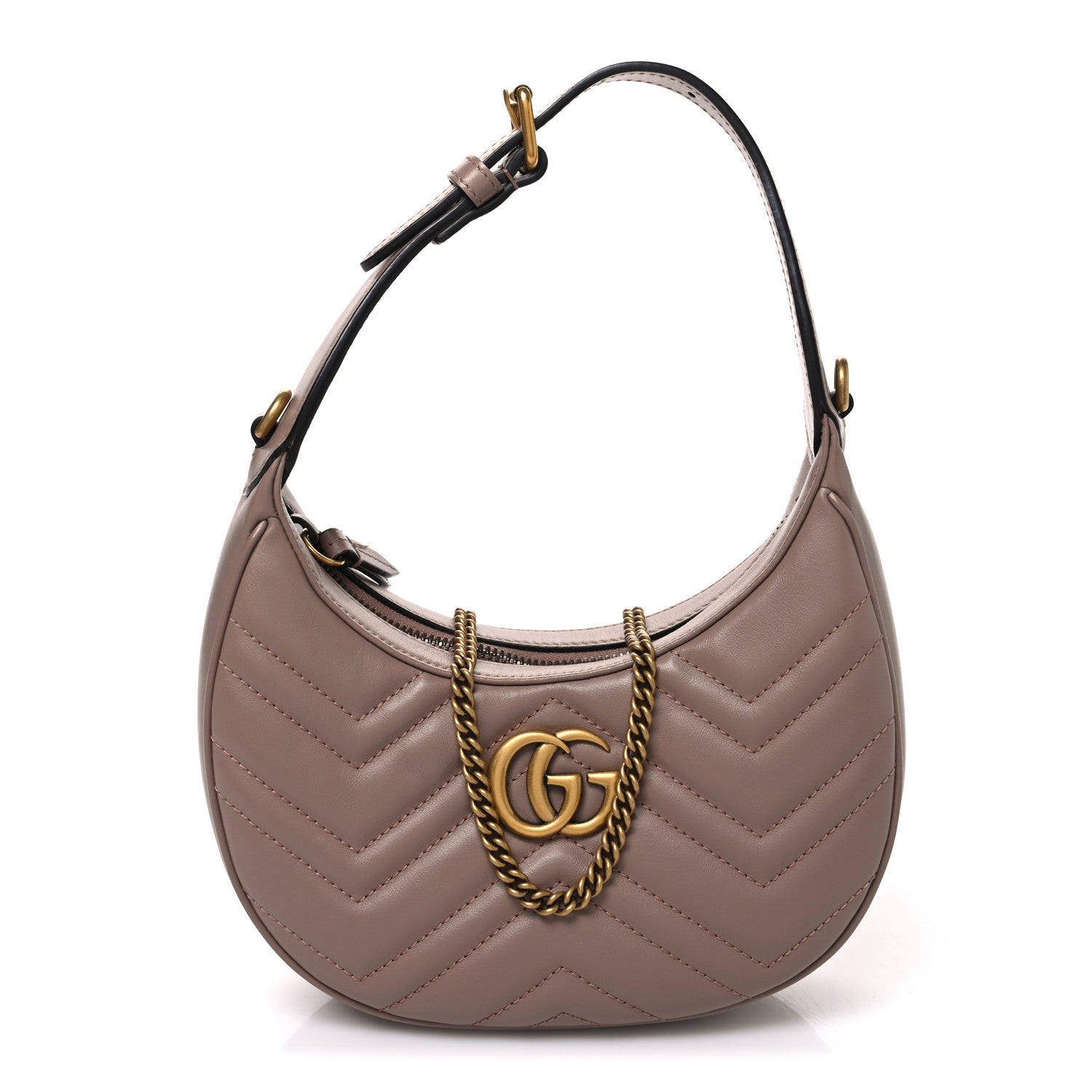 Gucci Calfskin Matelasse Chevron Mini GG Marmont Half Moon Hobo Porcelain Rose 1 of 10