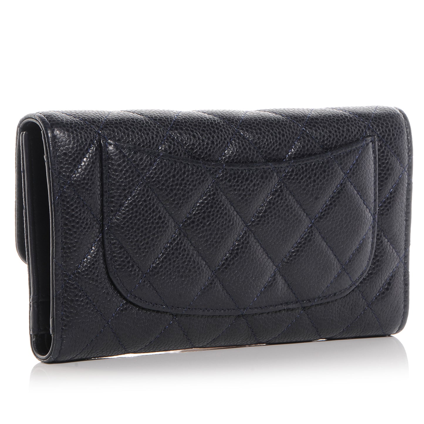 Caviar Quilted Long Flap Wallet Navy Blue