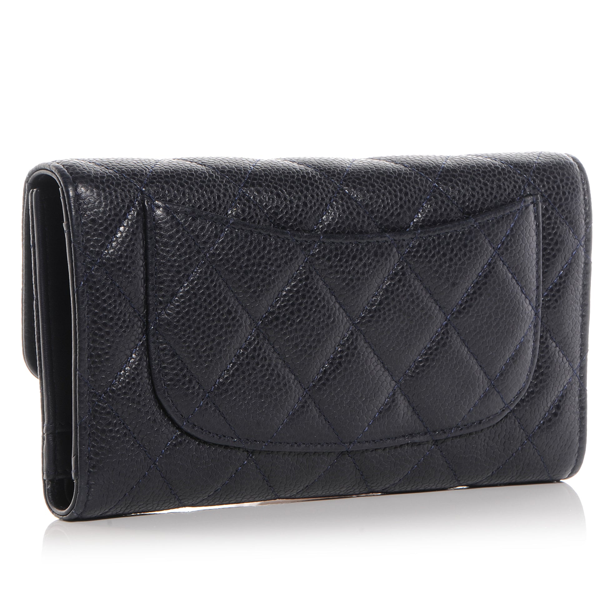 Chanel Caviar Quilted Long Flap Wallet Navy Blue 3 of 9