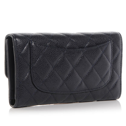Chanel Caviar Quilted Long Flap Wallet Navy Blue 3 of 9