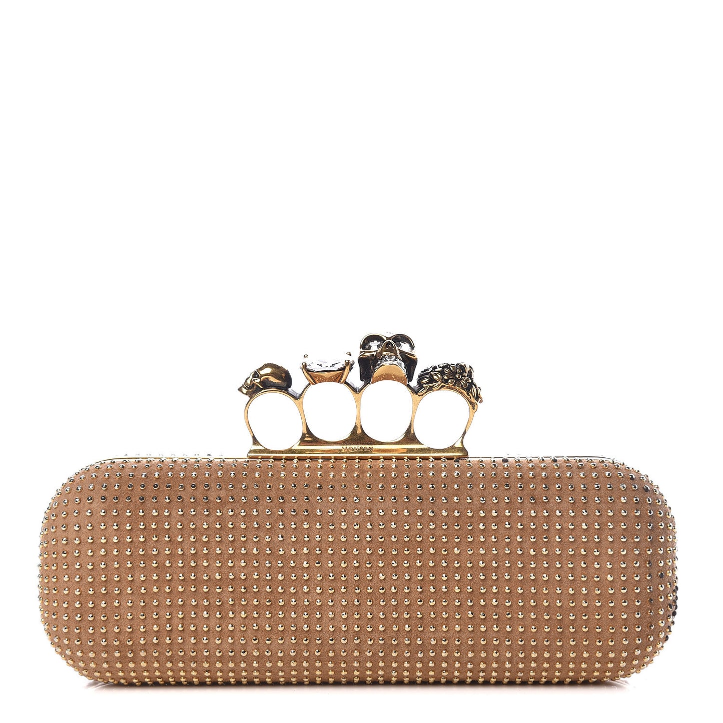 Suede Studded Knucklebox Clutch Brown