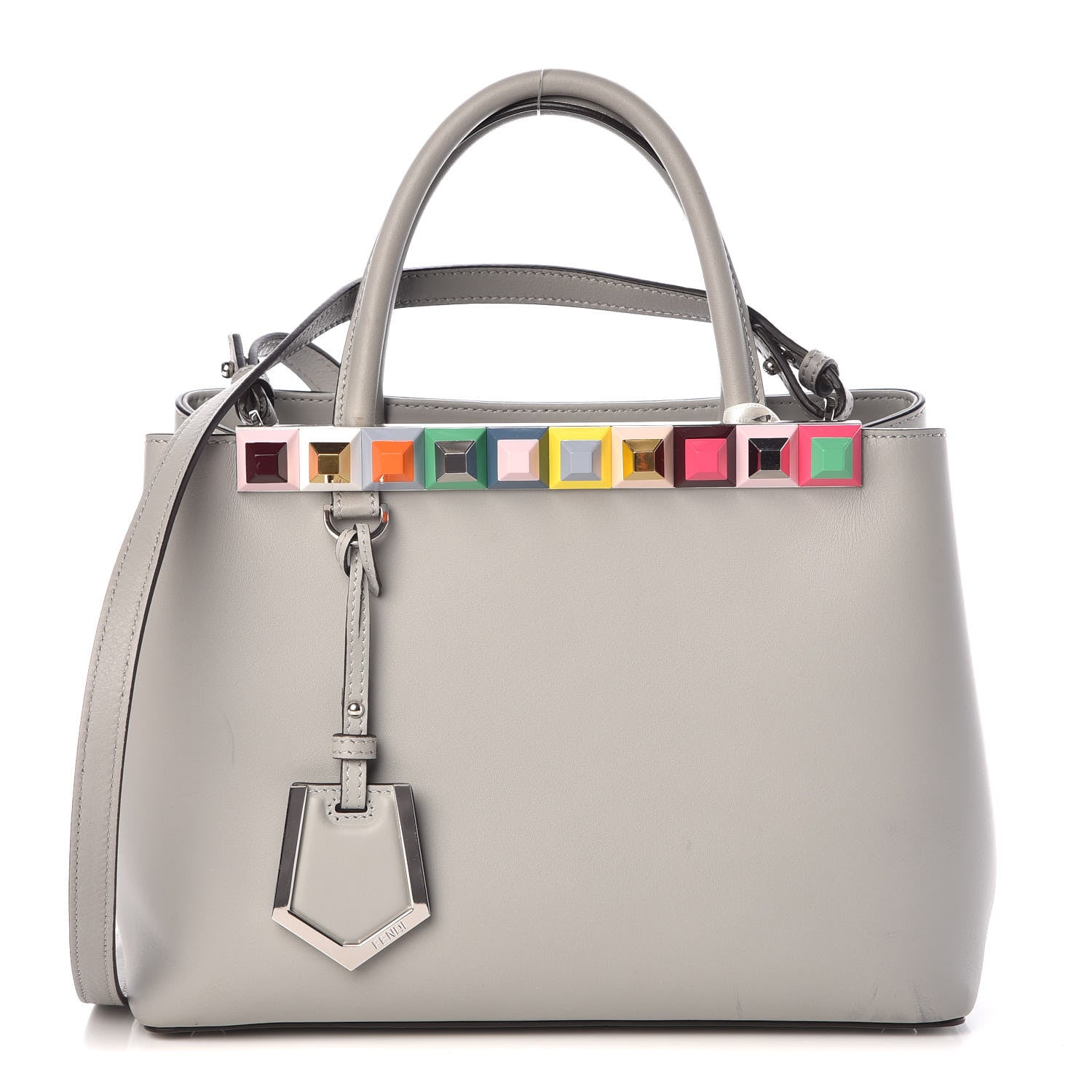 Fendi Vitello Baltico Dolce Studded Petite 2Jours Tote Ghiaccio Multicolor 1 of 8