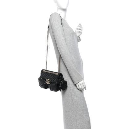 Gucci Calfskin Matelasse Small GG Marmont Multi Pocket Shoulder Bag Black 2 of 10