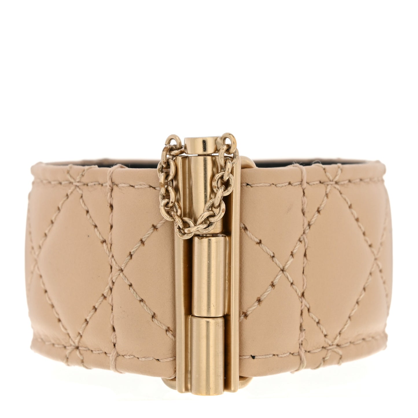 Lambskin Quilted Pearl CC Cuff Bracelet Beige