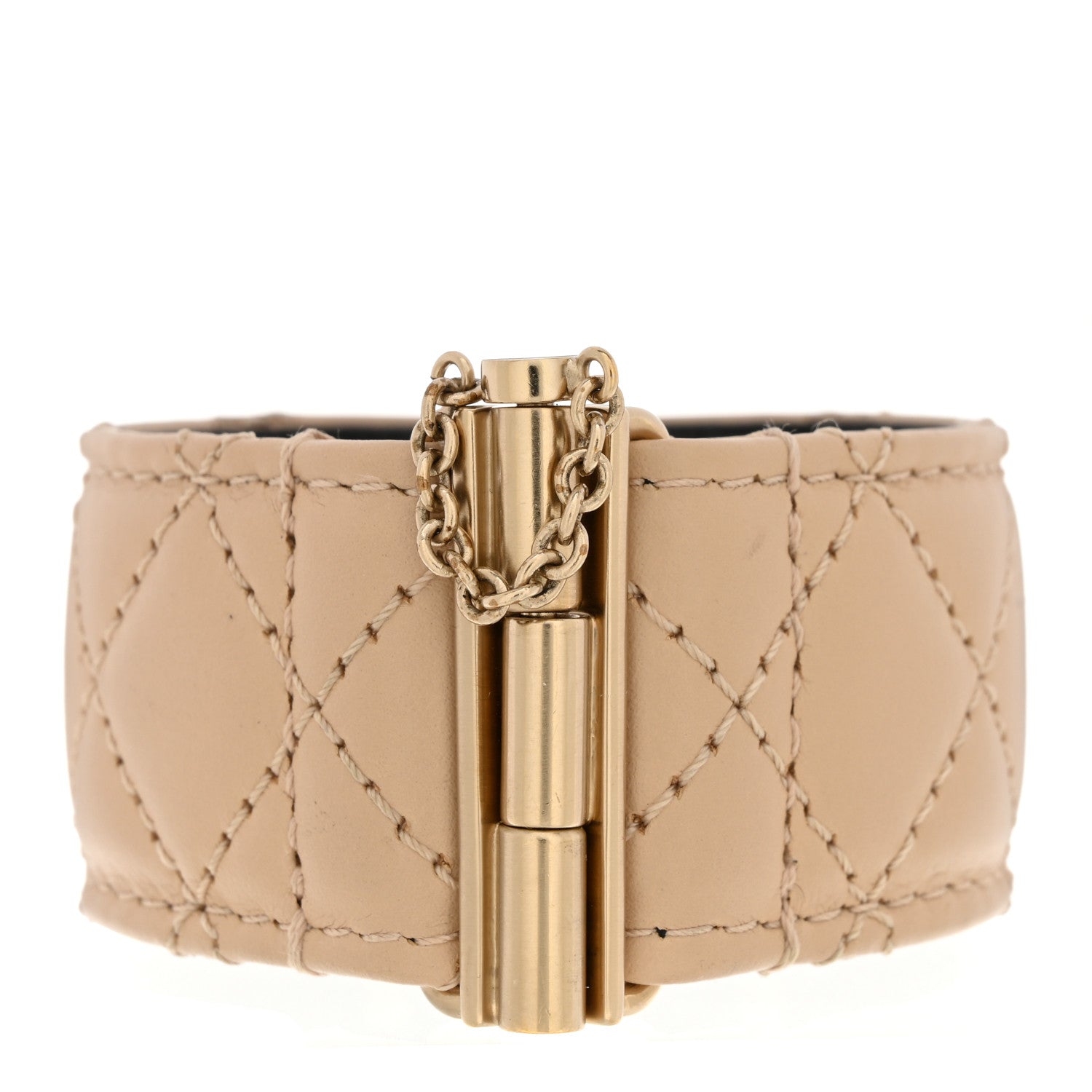 Chanel Lambskin Quilted Pearl CC Cuff Bracelet Beige 3 of 5