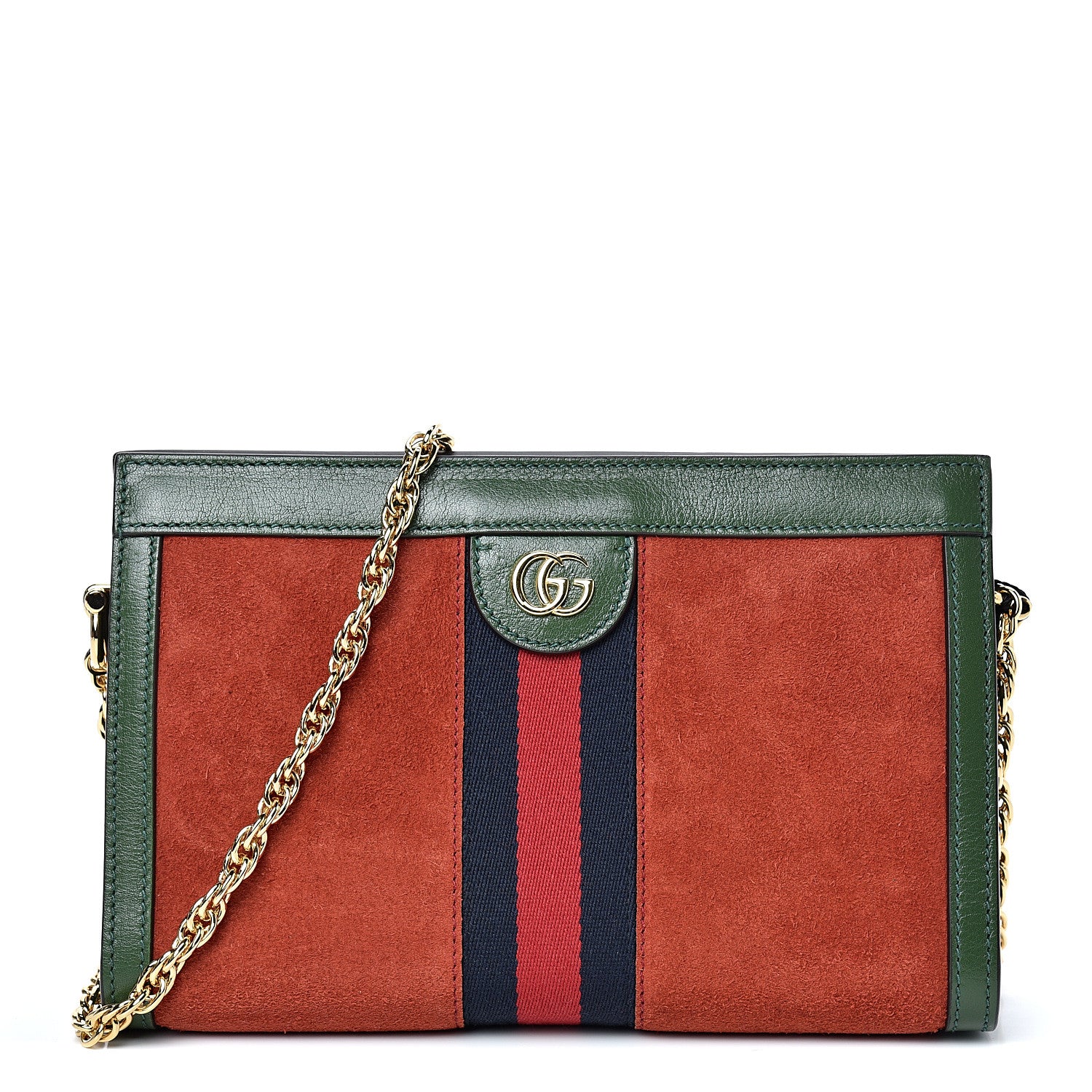 Gucci Suede Calfskin GG Web Small Ophidia Chain Shoulder Bag Brown Red Green 1 of 10
