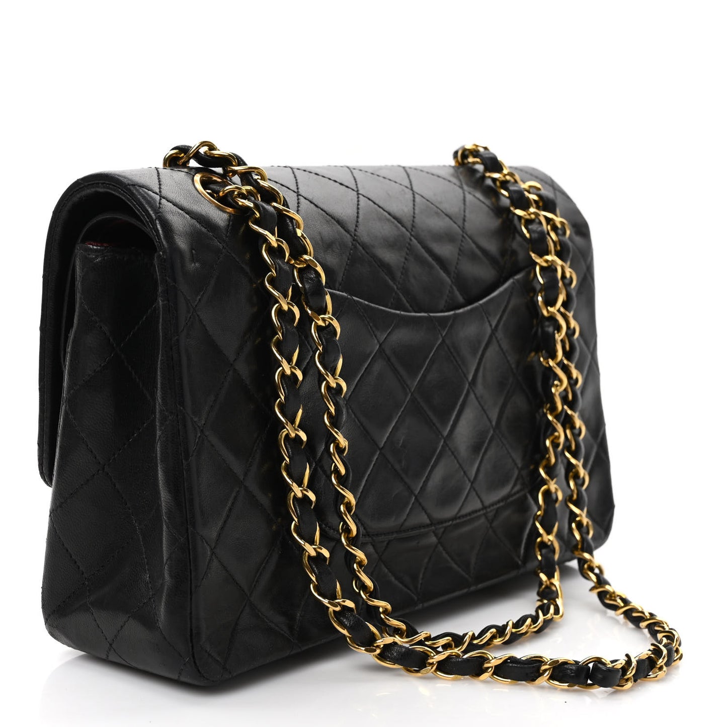 Lambskin Quilted Medium Double Flap Black