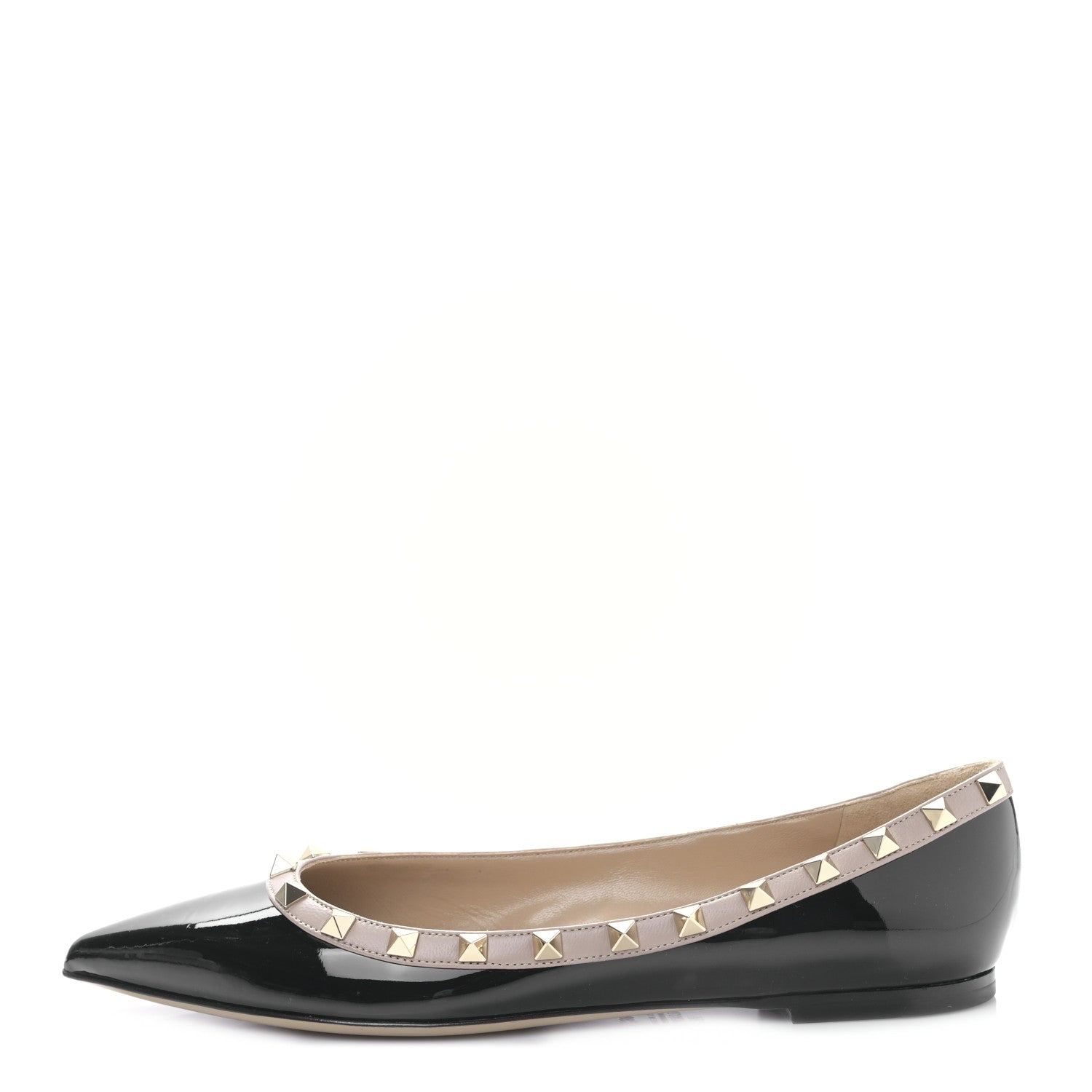 Valentino Garavani Patent Nappa Rockstud Ballerina Flats 38.5 Black Poudre 1 of 8