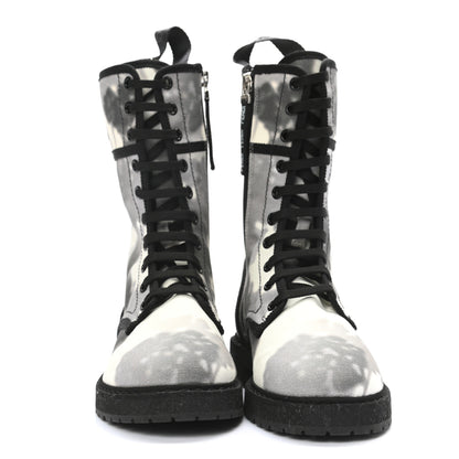 Fendi Canvas Floral Print Logo Bi-Color Womens Biker Boots 35.5 White Black 2 of 6