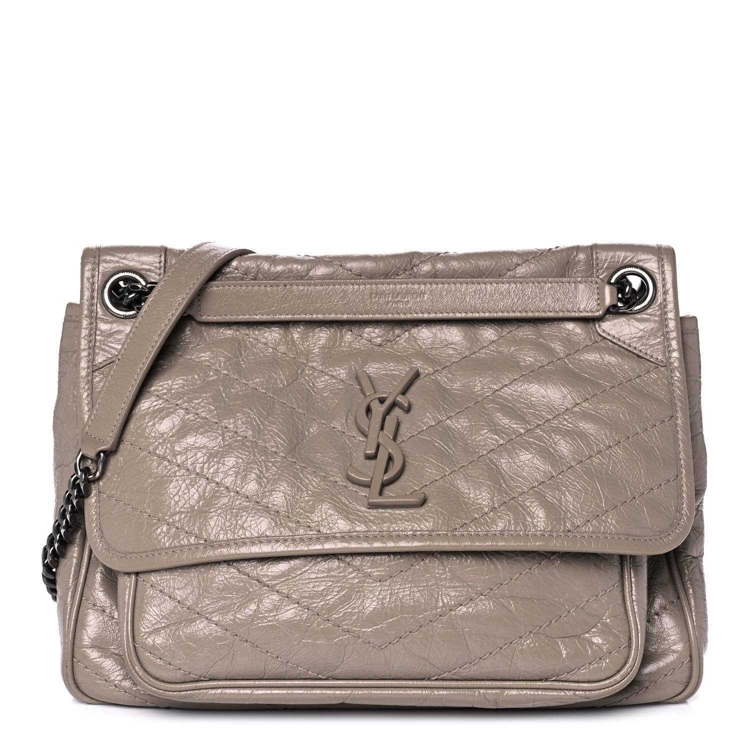 Saint Laurent Crinkled Calfskin Matelasse Monogram Medium Niki Chain Satchel Light Taupe 1 of 11