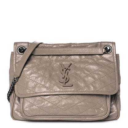 Saint Laurent Crinkled Calfskin Matelasse Monogram Medium Niki Chain Satchel Light Taupe 1 of 11