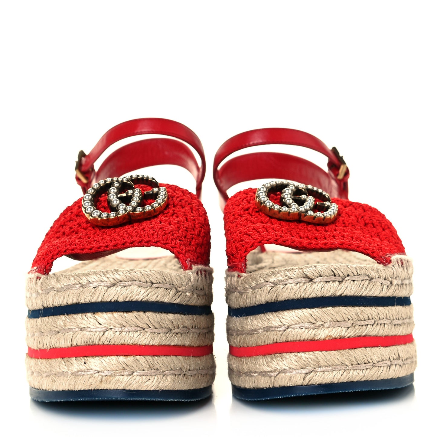 Cotton Malaga Kid Crochet Pearly GG Lilibeth Espadrille Platform Sandals 37 Hibiscus Red
