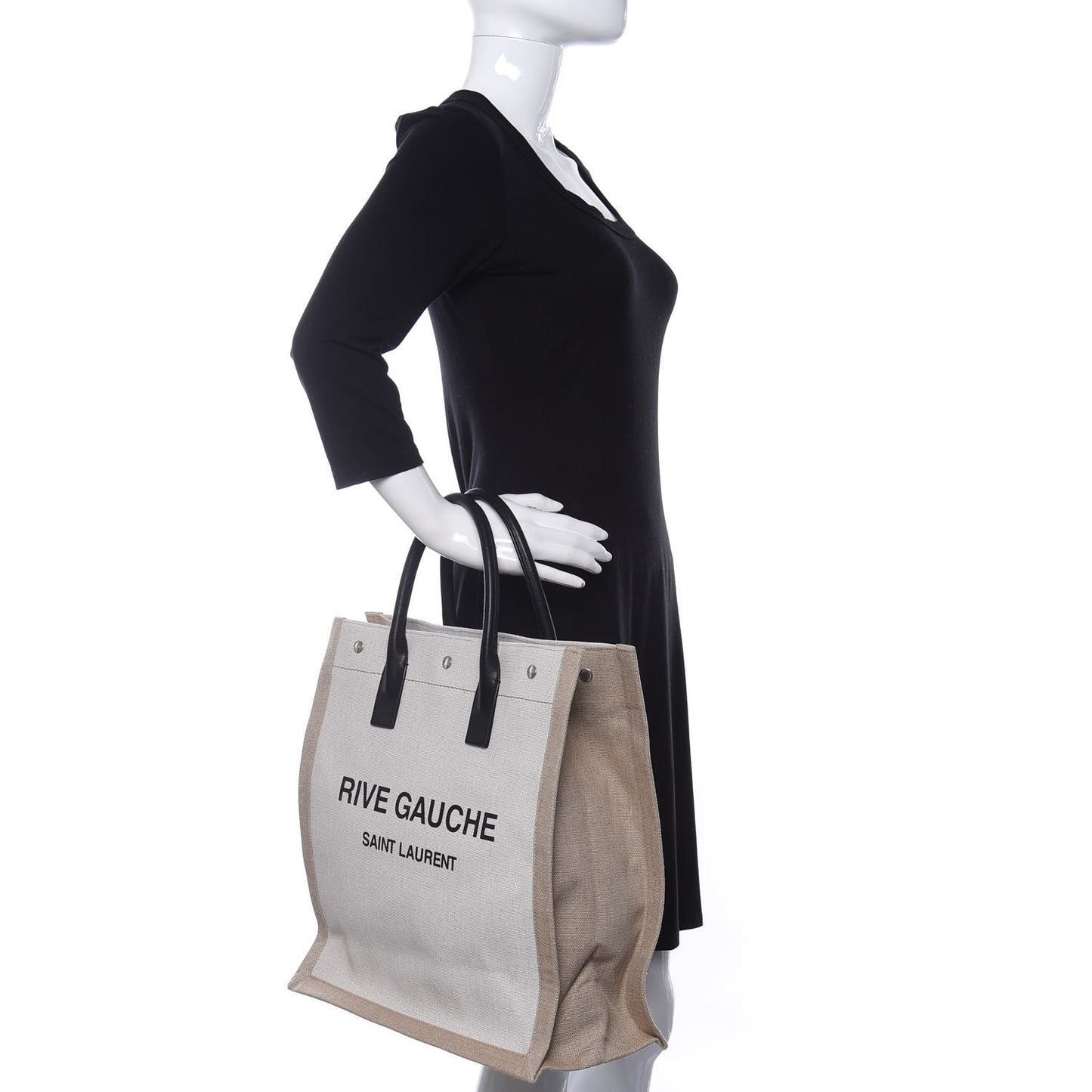 Linen Calfskin Rive Gauche North South Tote Optic White