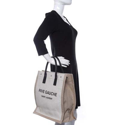 Saint Laurent Linen Calfskin Rive Gauche North South Tote Optic White 2 of 9