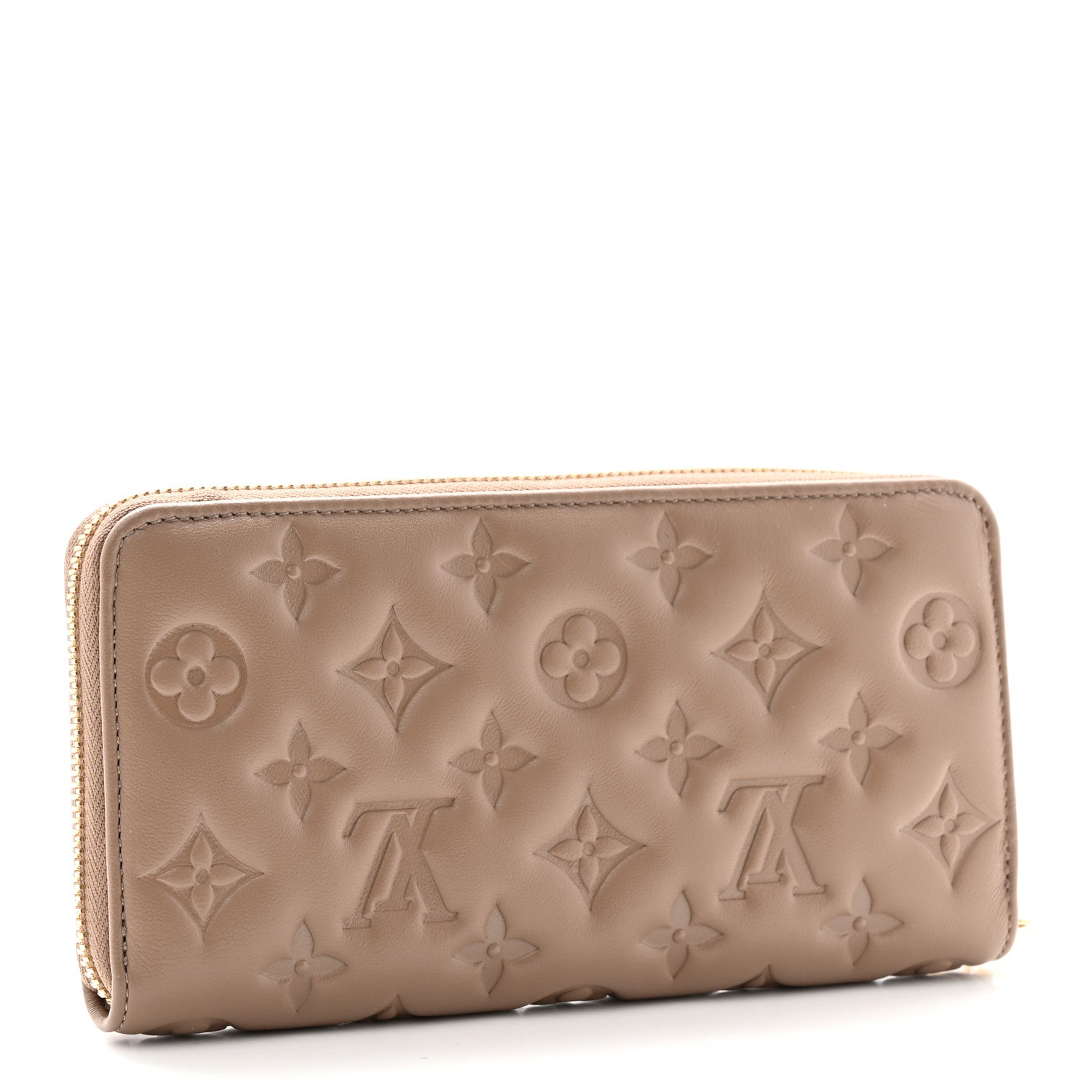 Louis Vuitton Lambskin Embossed Monogram Coussin Zippy Wallet Taupe 3 of 12