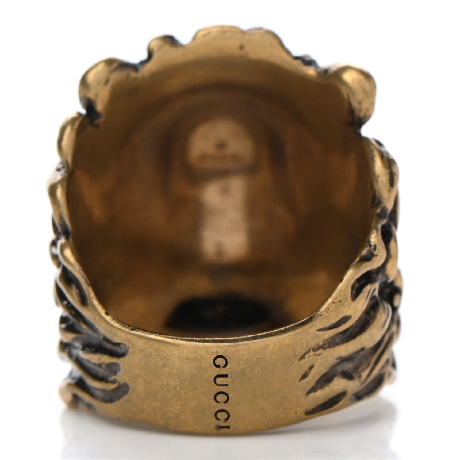 Gucci Metal Lion Head Ring 10.25 Aged Gold 3 of 8