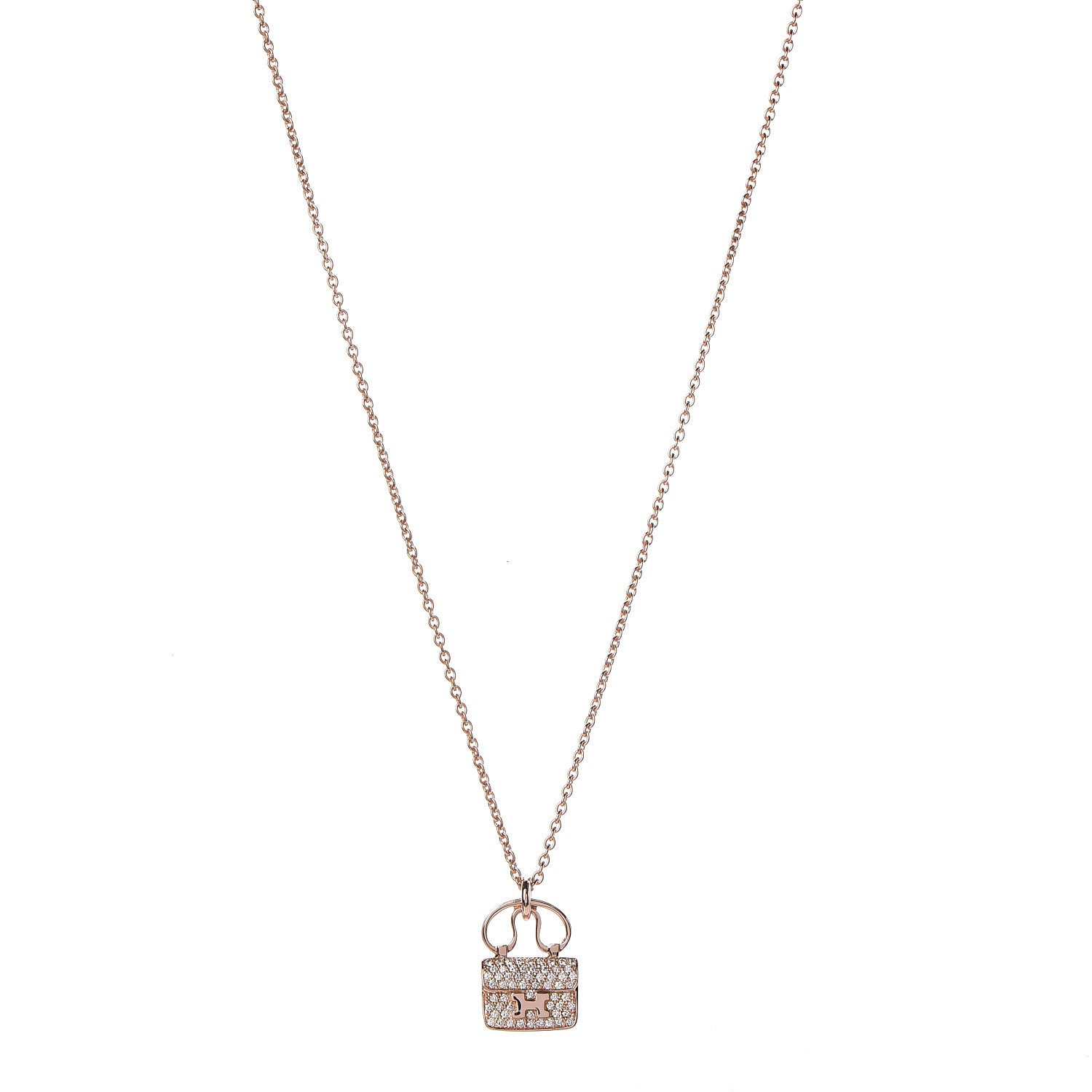 Hermes 18K Rose Gold Diamond Constance Amulette Pendant Necklace 1 of 7