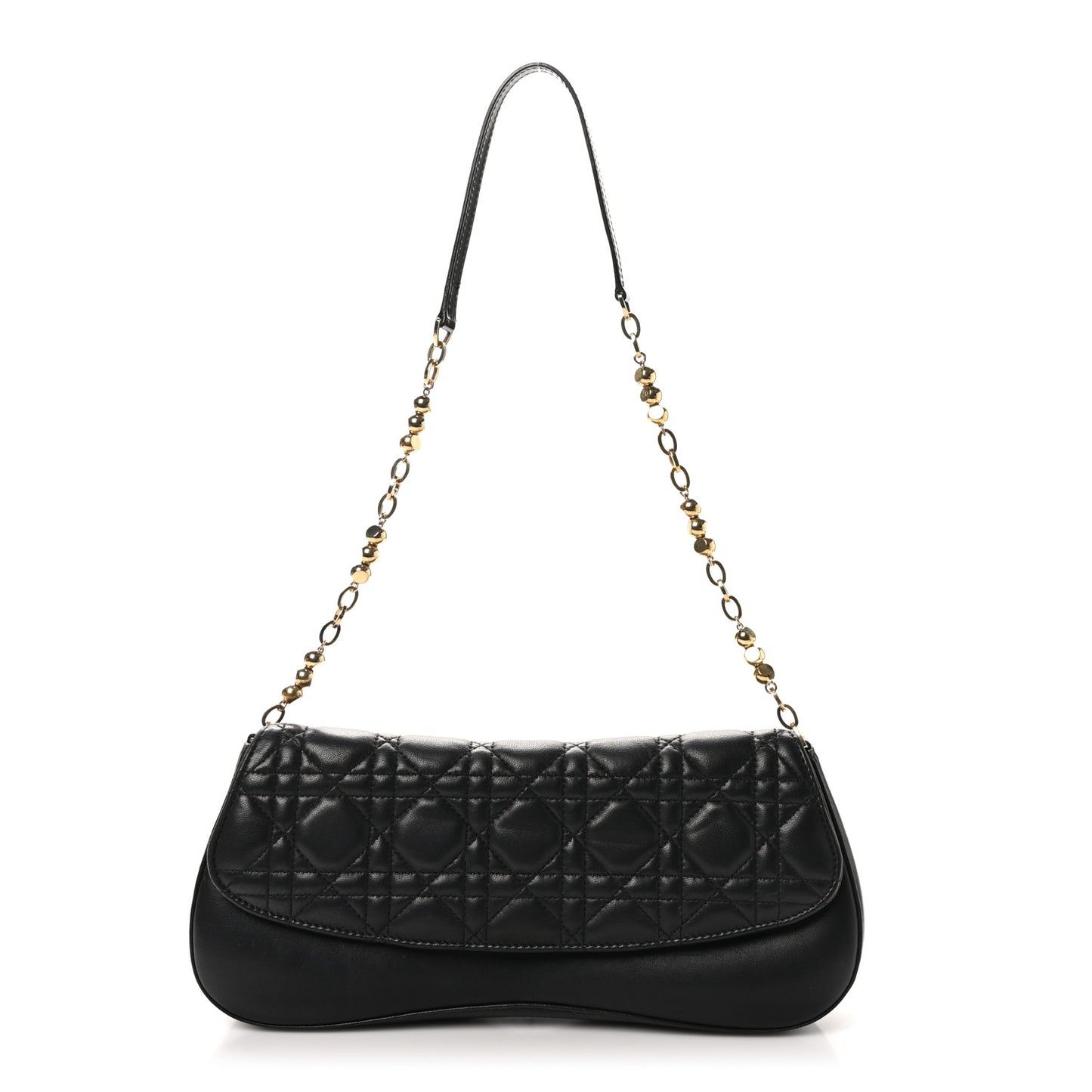Lambskin Cannage Flap Shoulder Bag Black