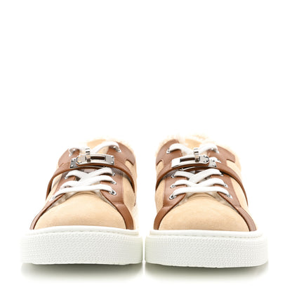Hermes Suede Goatskin Calfskin Shearling Day Sneakers 41 Beige Palomino Naturel 2 of 8